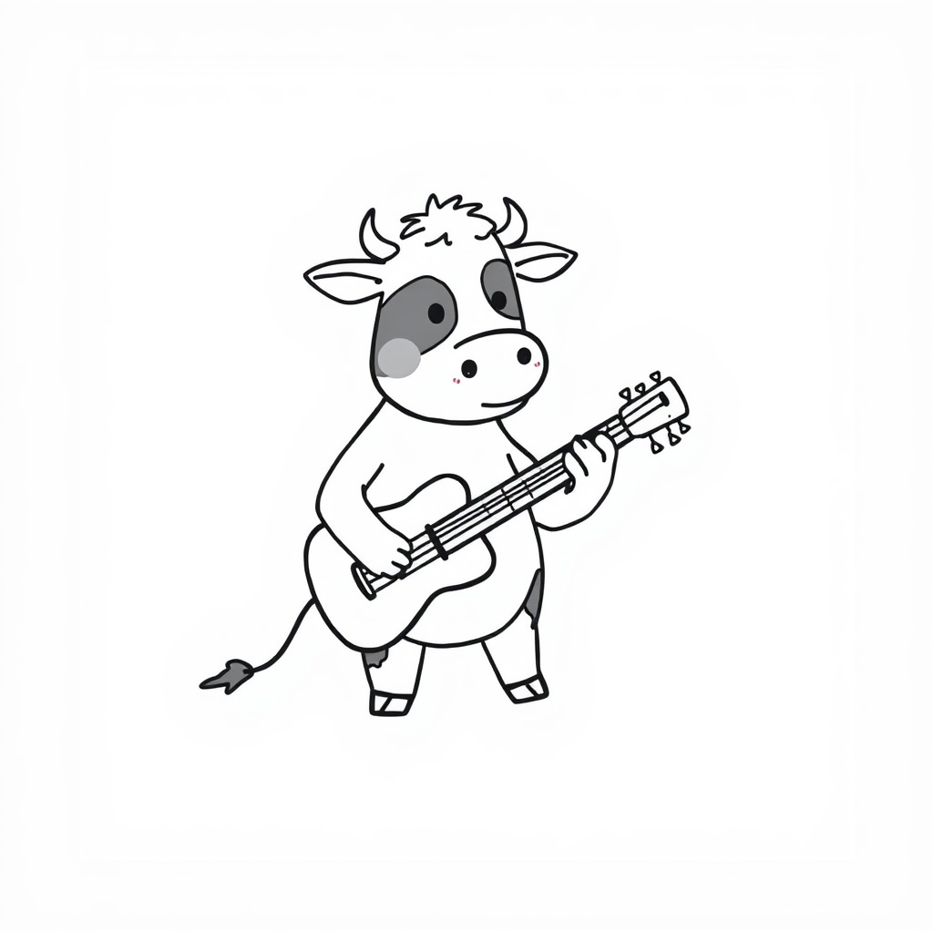 Cow playing guitar