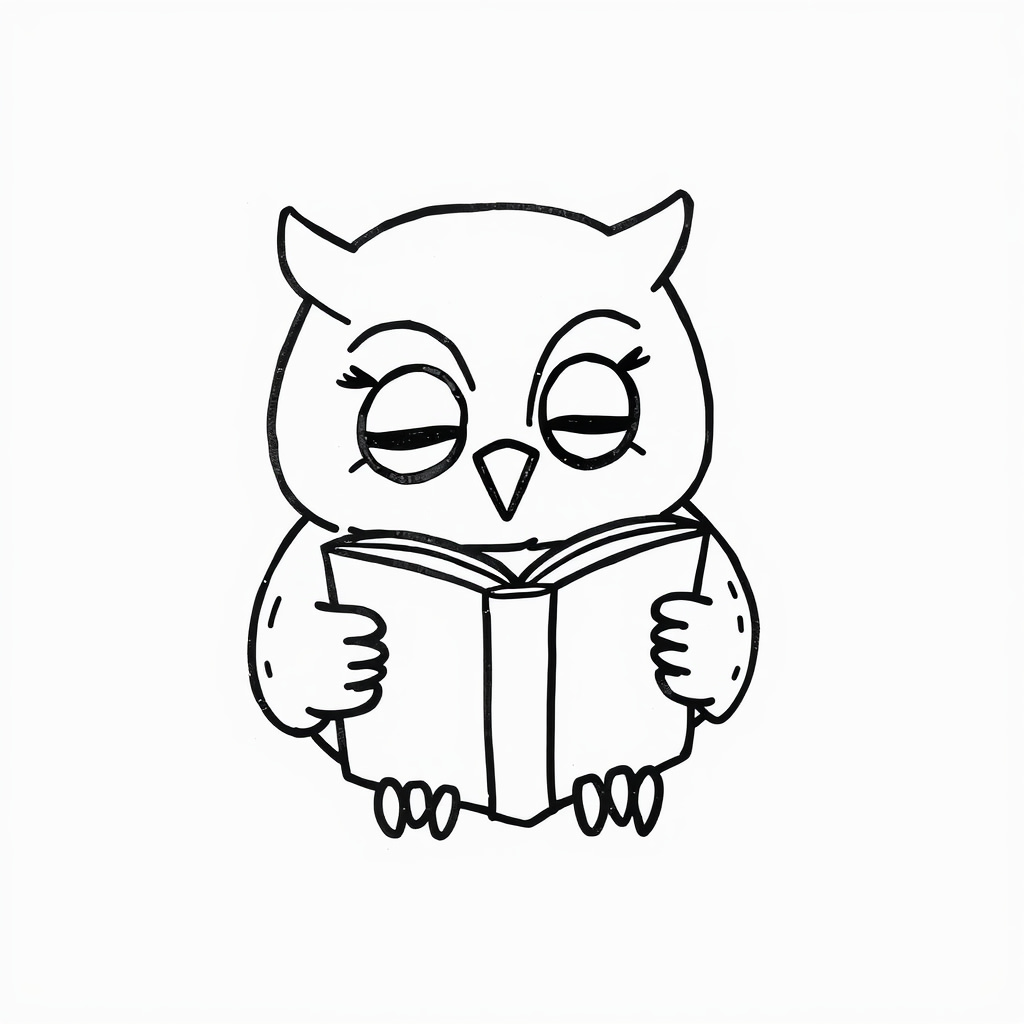 Owl reading a book