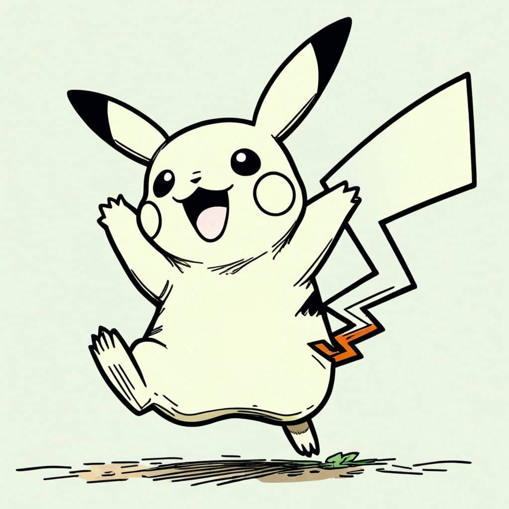 Colored Pikachu jumping with joy