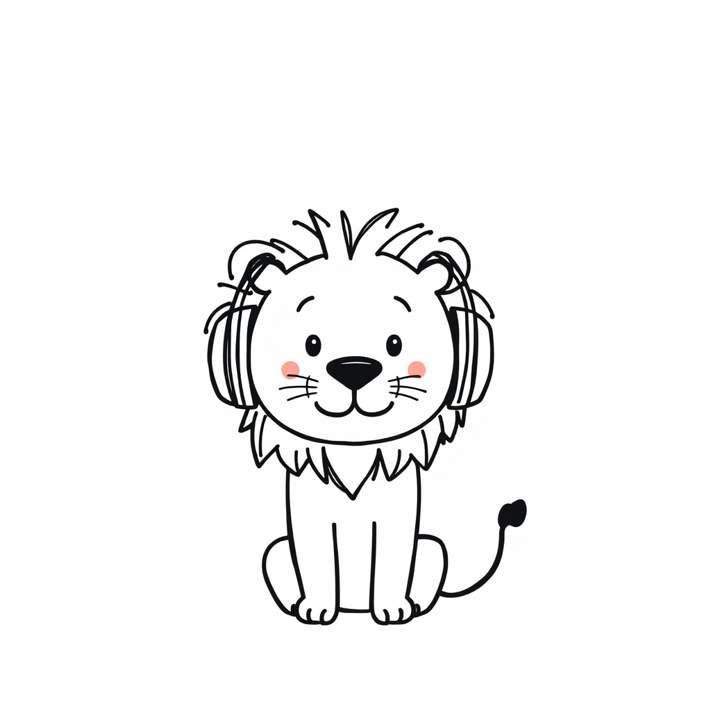 Lion wearing headphones