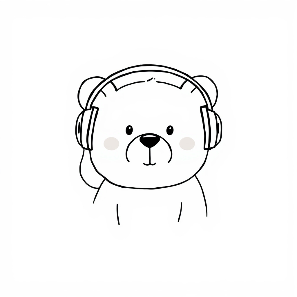 Bear wearing headphones.