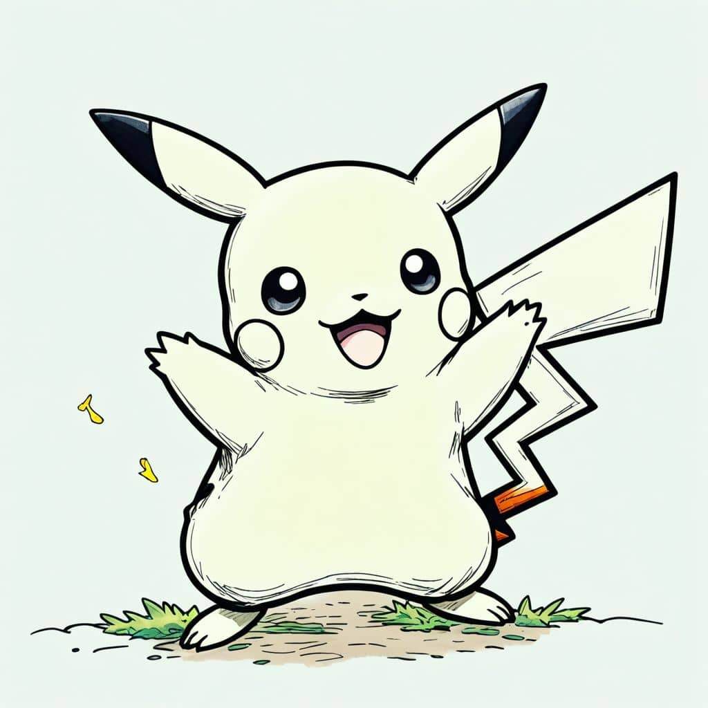 Colored Pikachu waving hello.