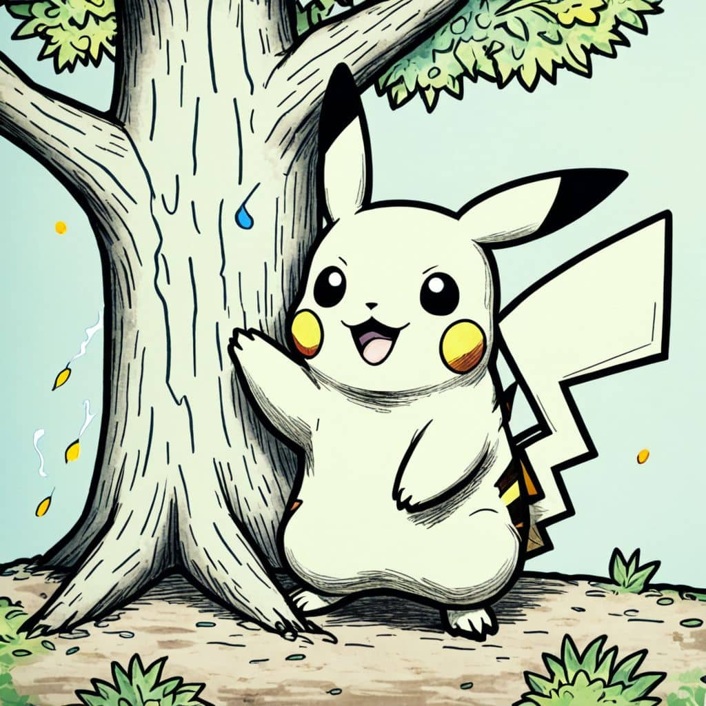 Colored Pikachu under a tree