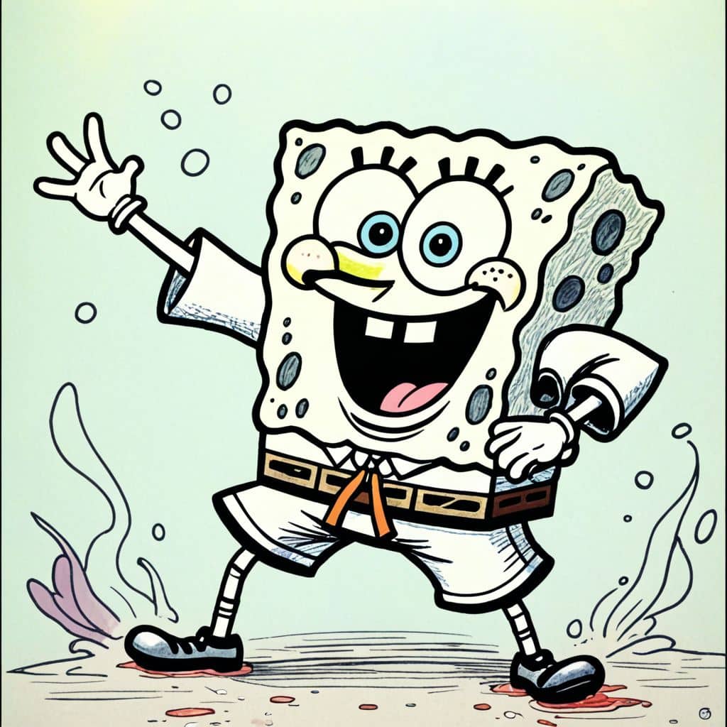Colored Spongebob karate chopping