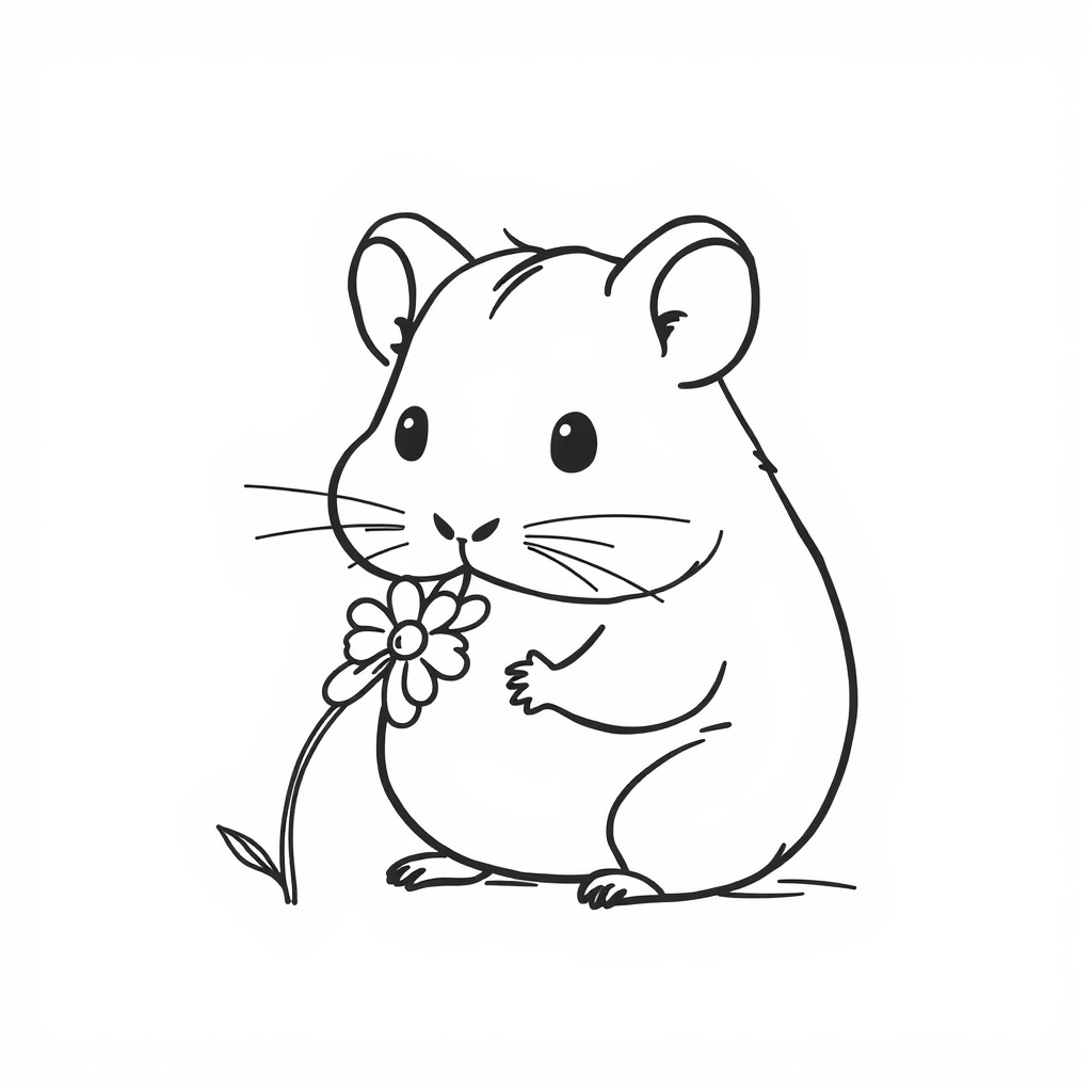 Curious Hamster Sniffing Flower