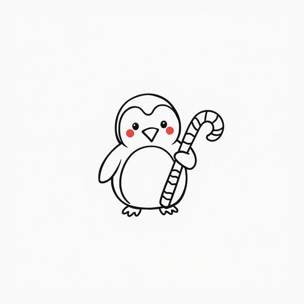 Playful penguin with candy cane