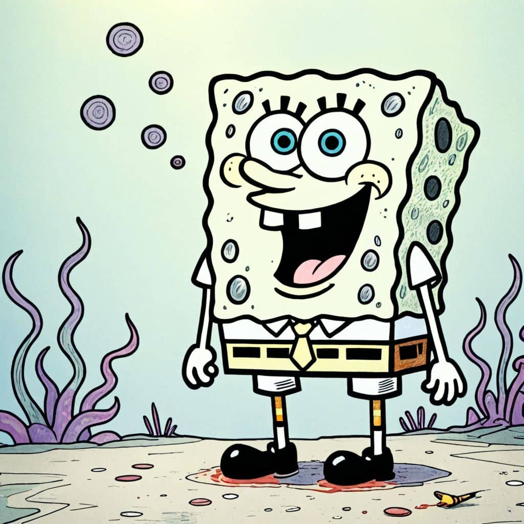 Colored Spongebob - blowing bubbles