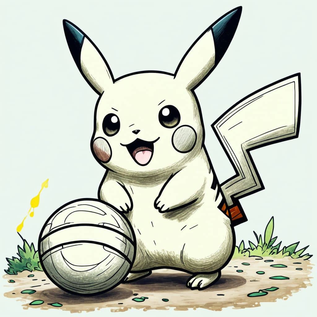 Colored Pikachu playing with a ball