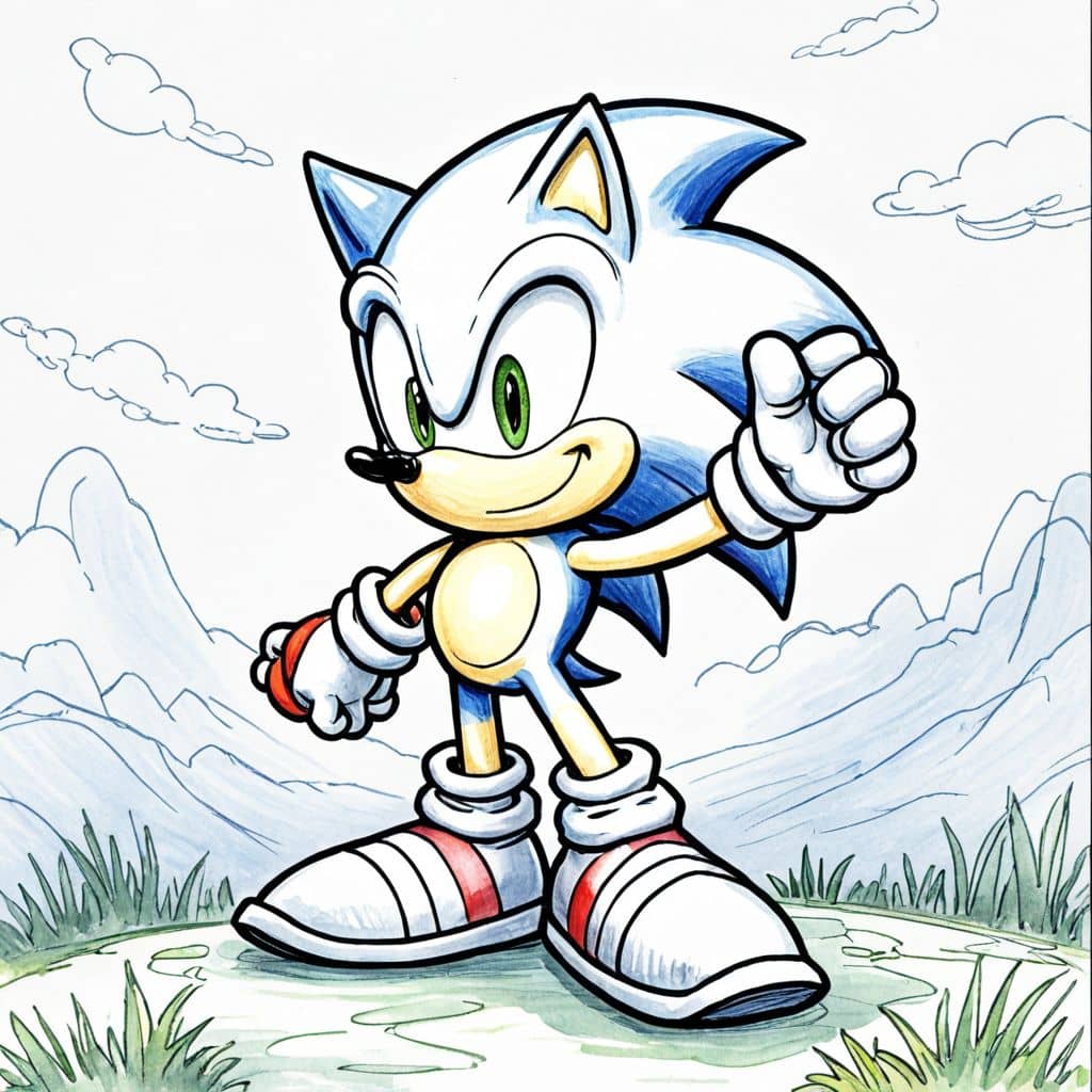 Colored Sonic standing victorious.