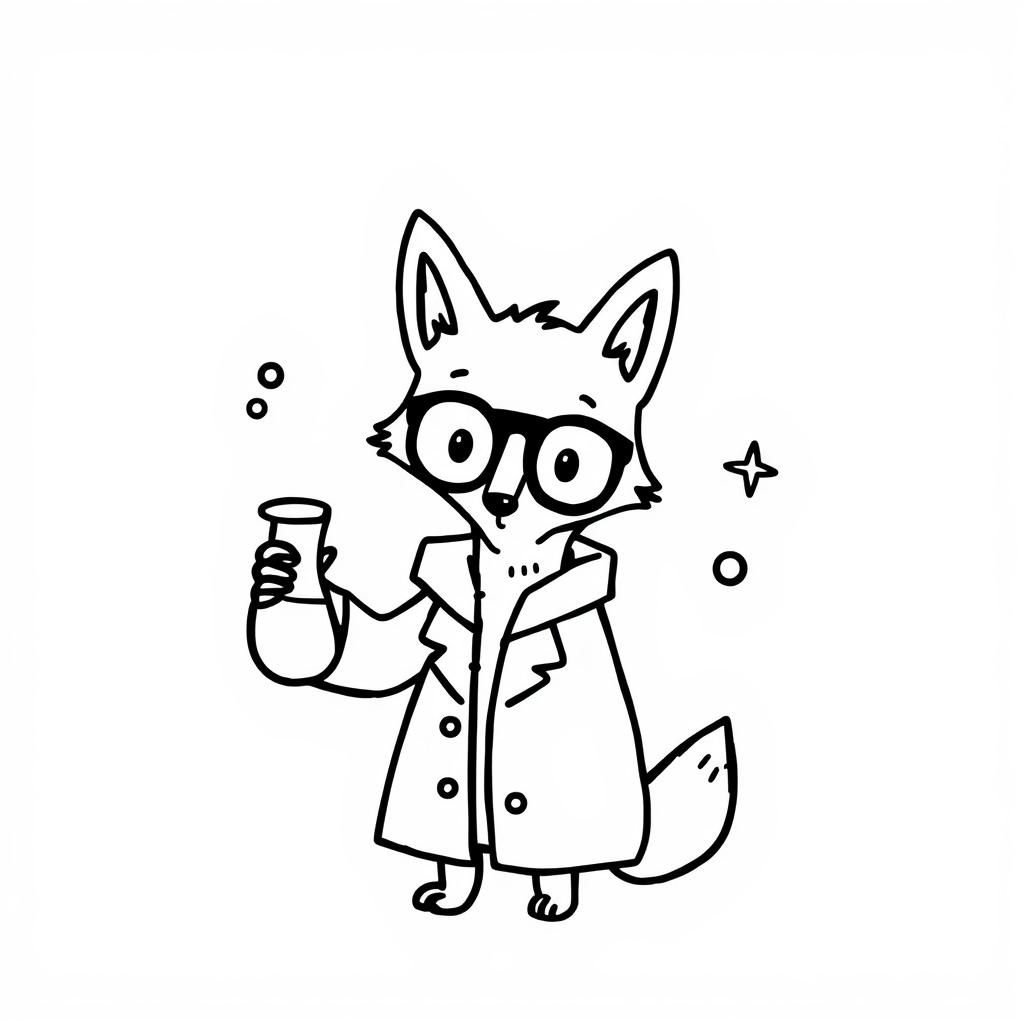 Fox scientist with beakers