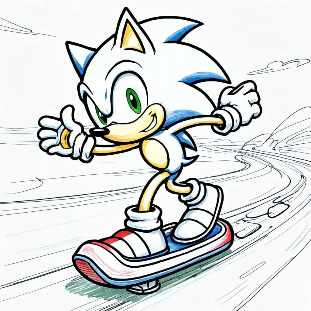 Colored Sonic on a hoverboard