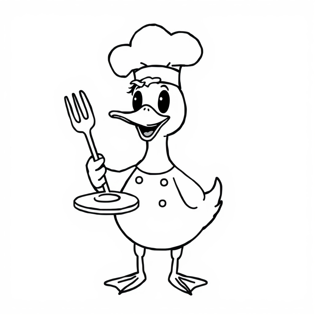 Chef Duck flipping pancakes