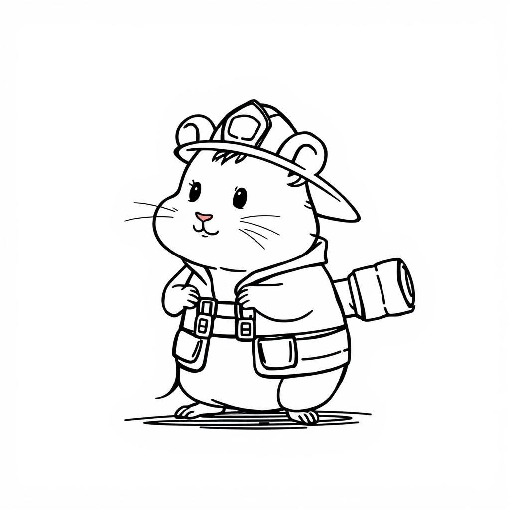 Hamster firefighter with a hose