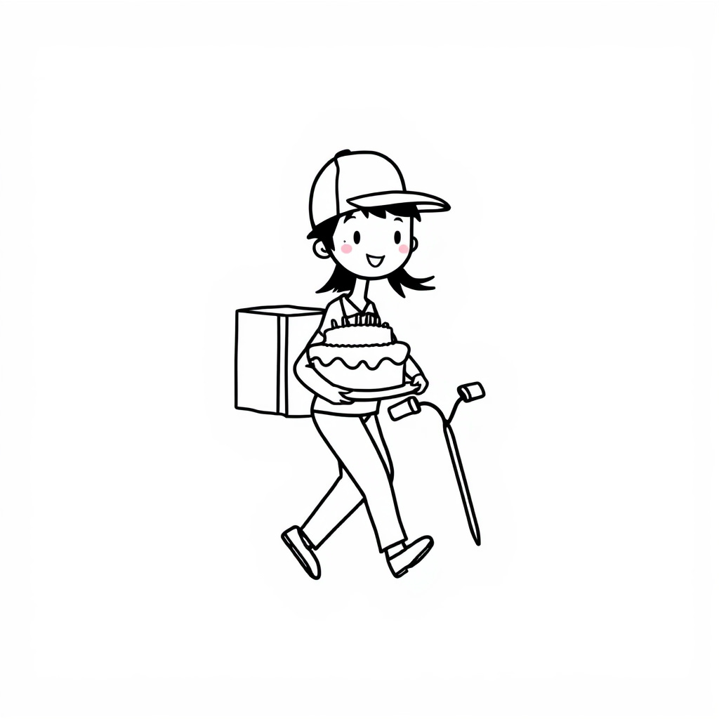 Delivery person transporting a cake