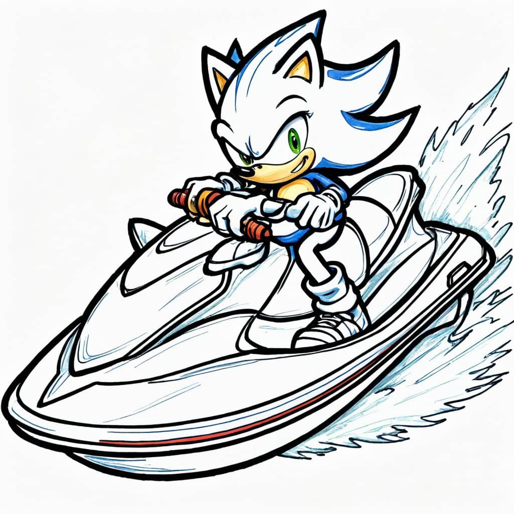 Colored Shadow riding a jet ski