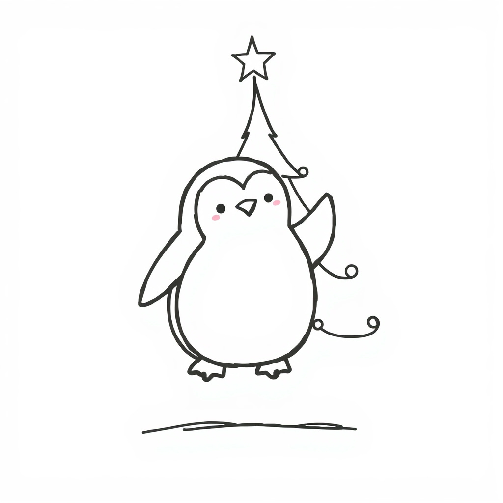 Penguin decorating Christmas tree