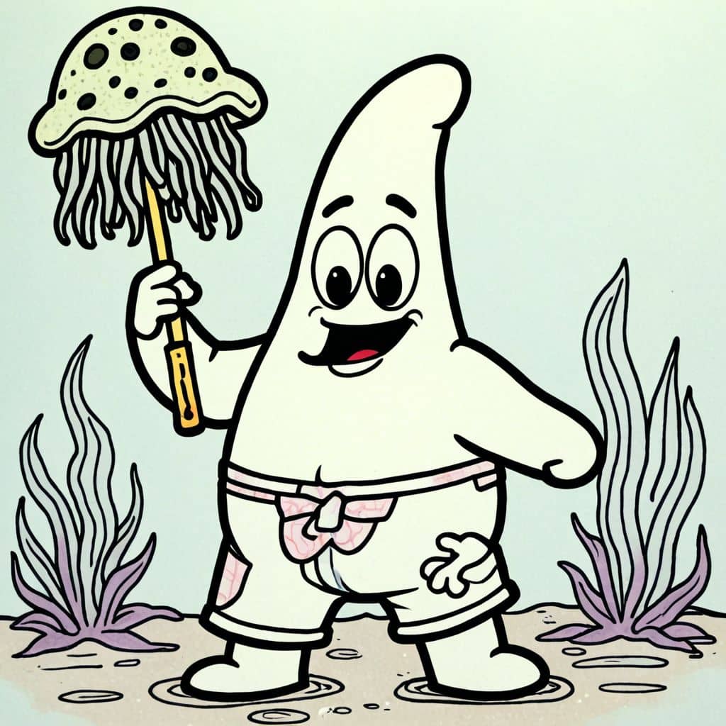 Colored Patrick - holding a jellyfish net