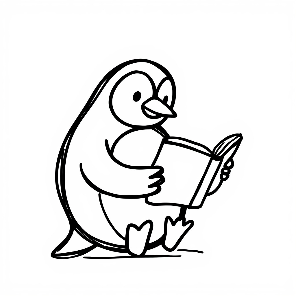 Penguin reading a book