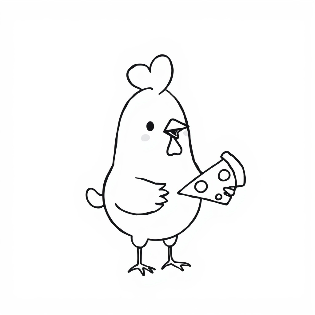 Chicken holding pizza slice