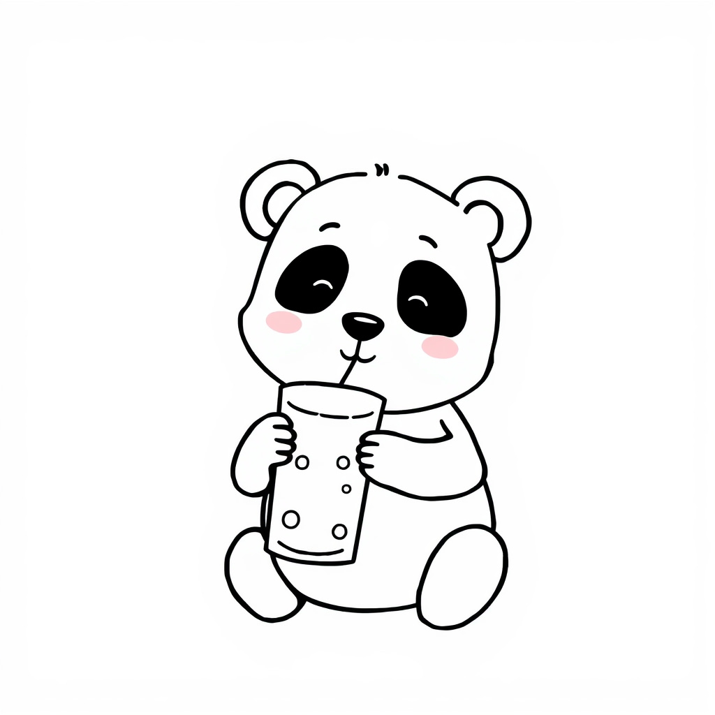 Panda drinking lemonade