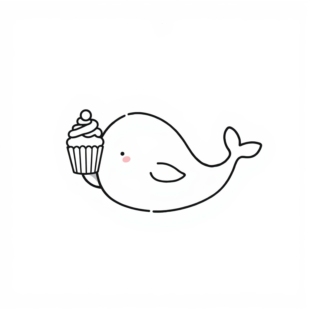 Whale holding a cupcake