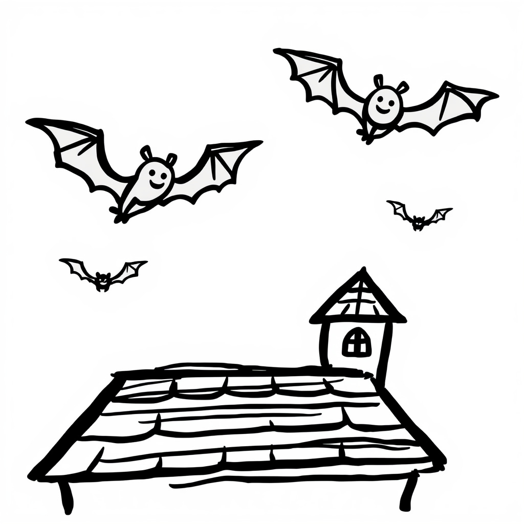 Bats flying above roof