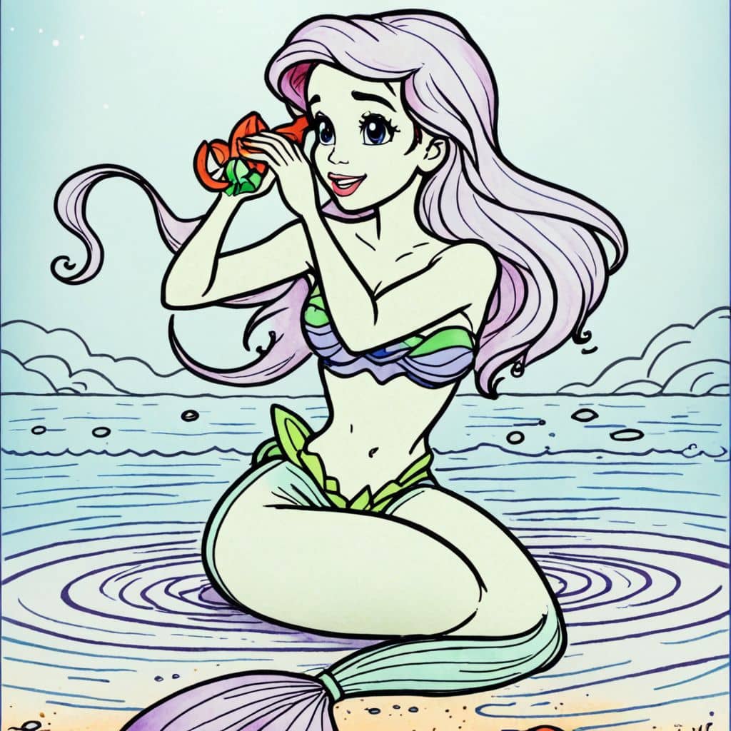 Colored Ariel - The Little Mermaid with binoculars