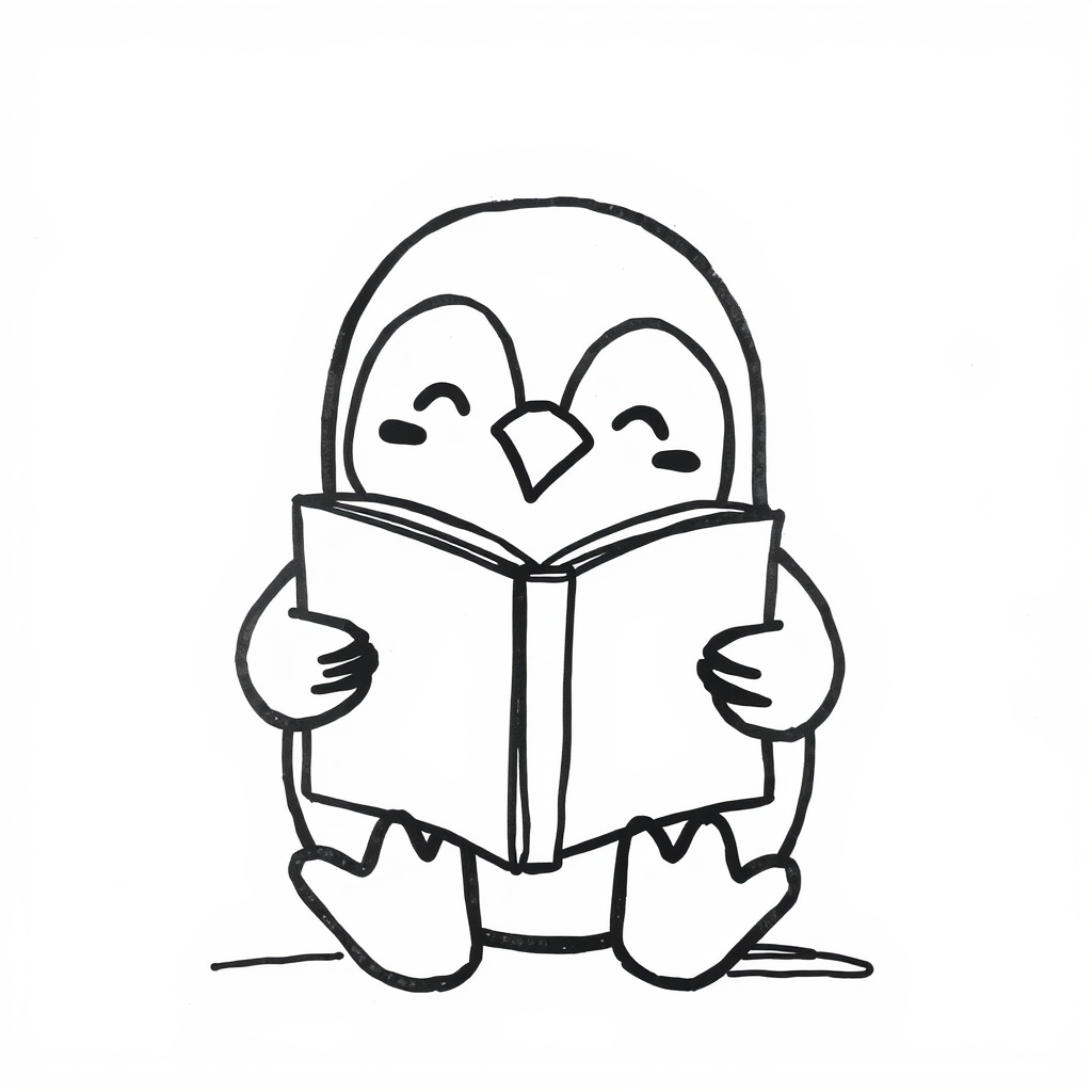 Penguin reading a book