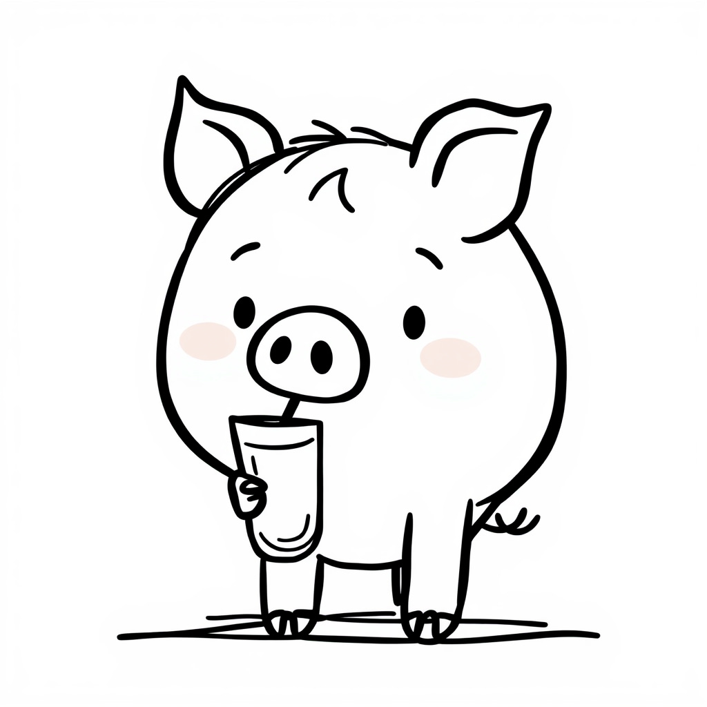 Pig sipping lemonade