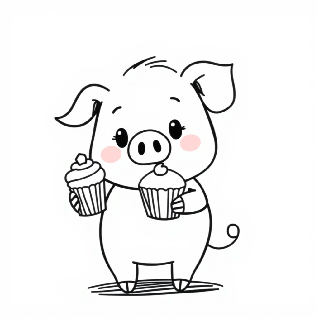 Pig holding a cupcake