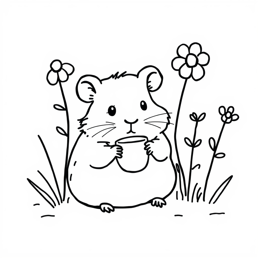 Hamster sipping tea in garden