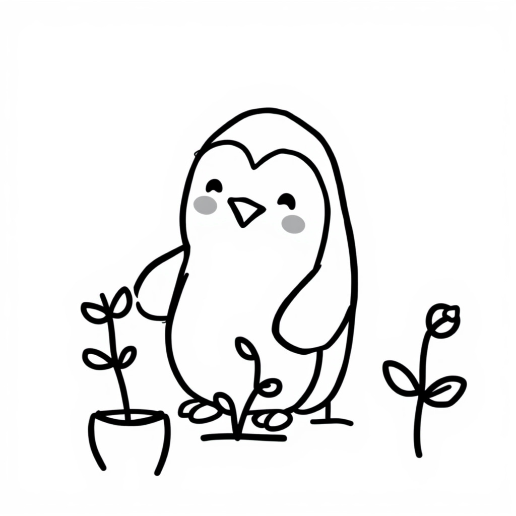 Penguin gardening plants