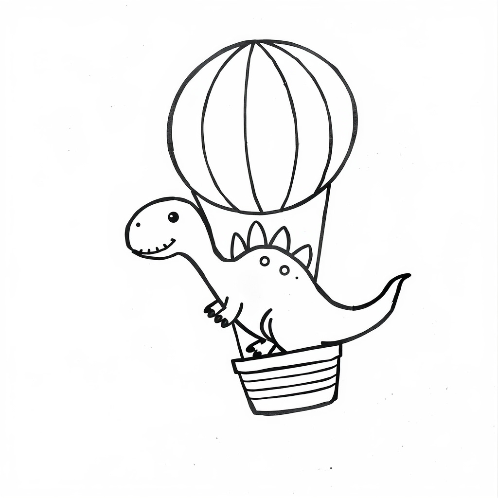 Dinosaur in hot air balloon