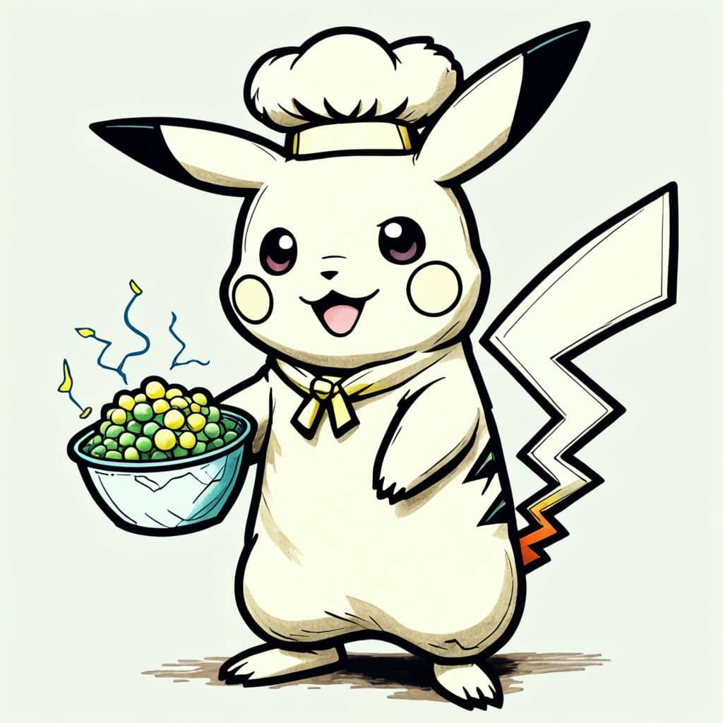 Colored Pikachu dressed as a chef
