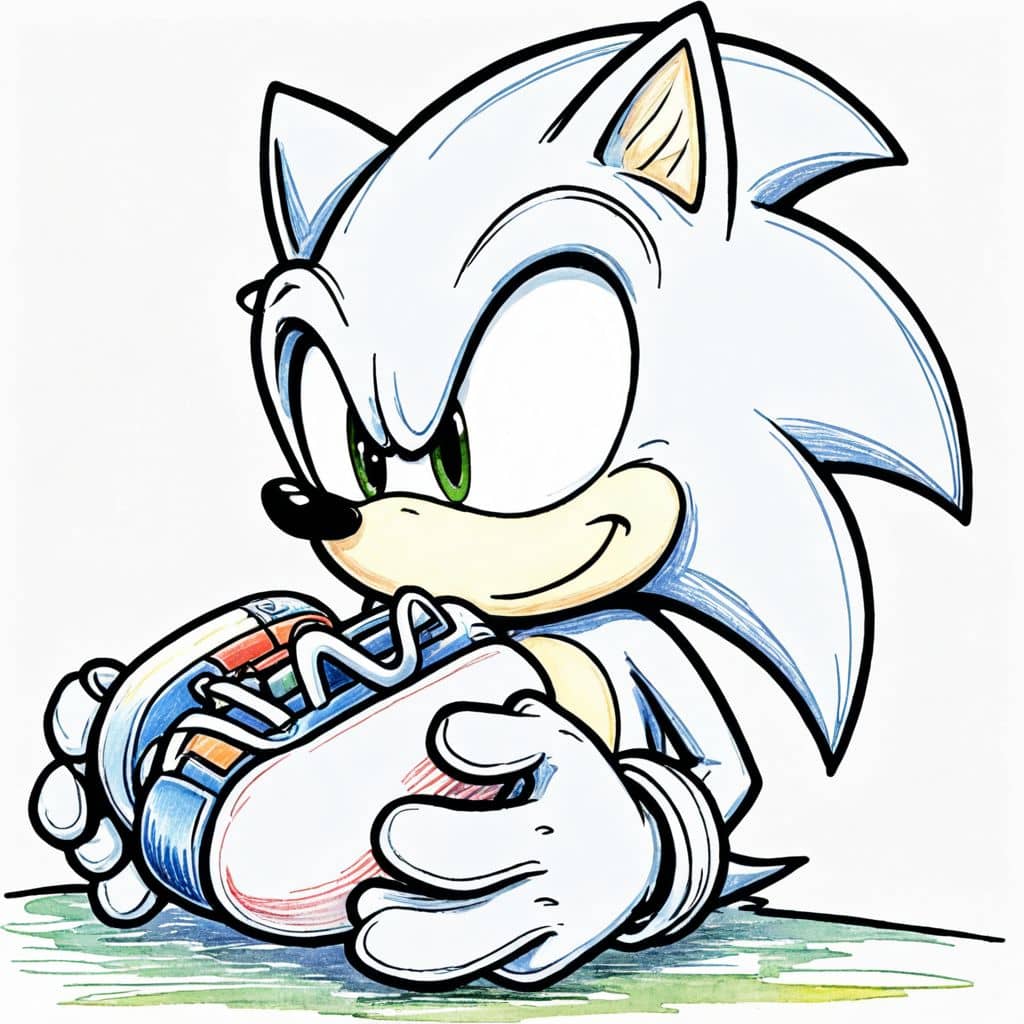 Colored Sonic eating a chili dog