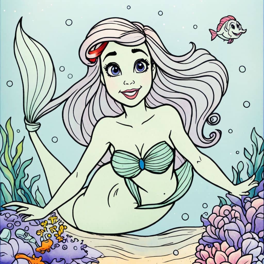 Colored Ariel - The little mermaid swimming