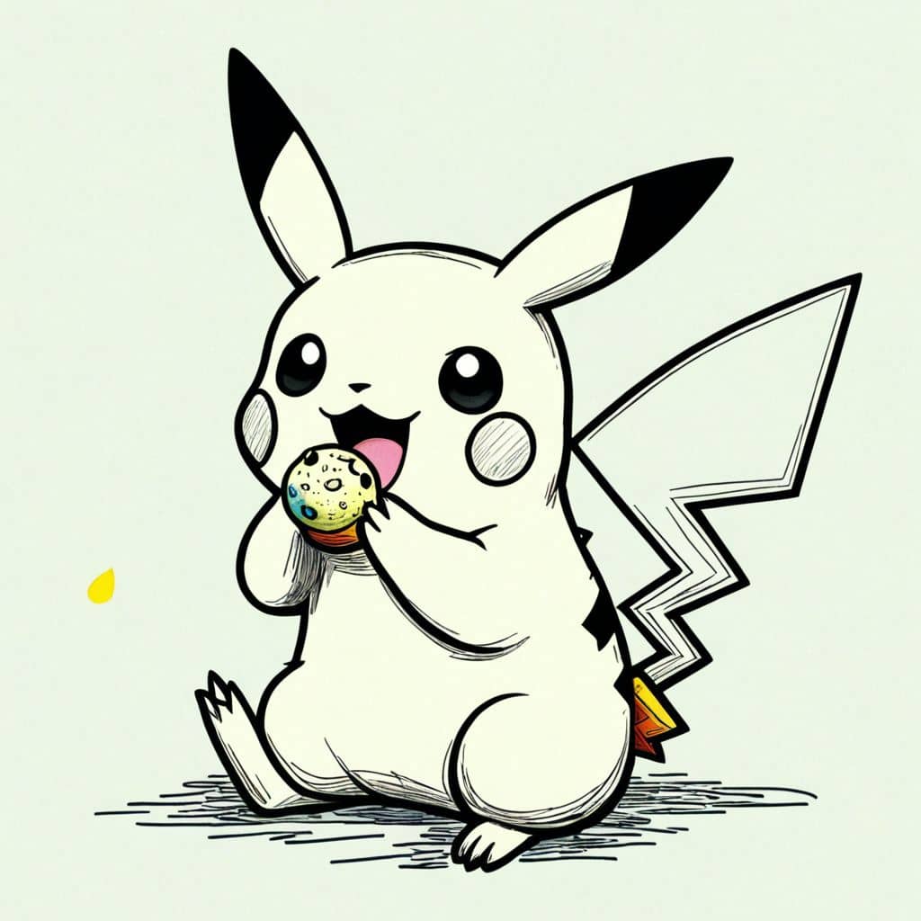Colored Pikachu eating a berry