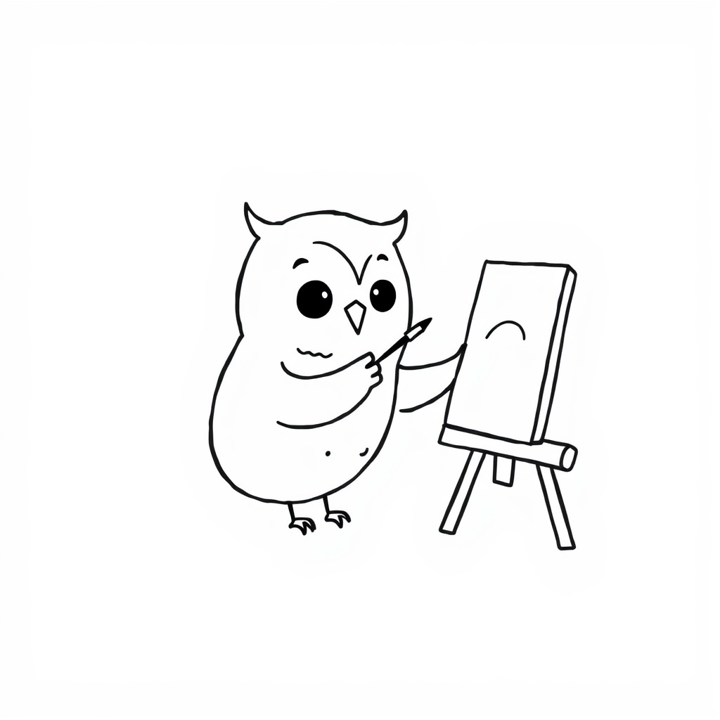 Owl painting a picture