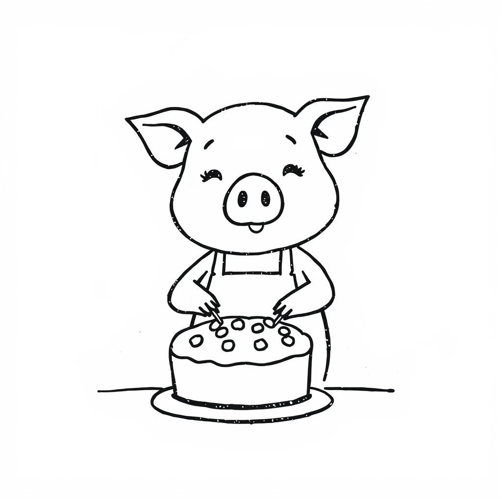 Pig baking cake