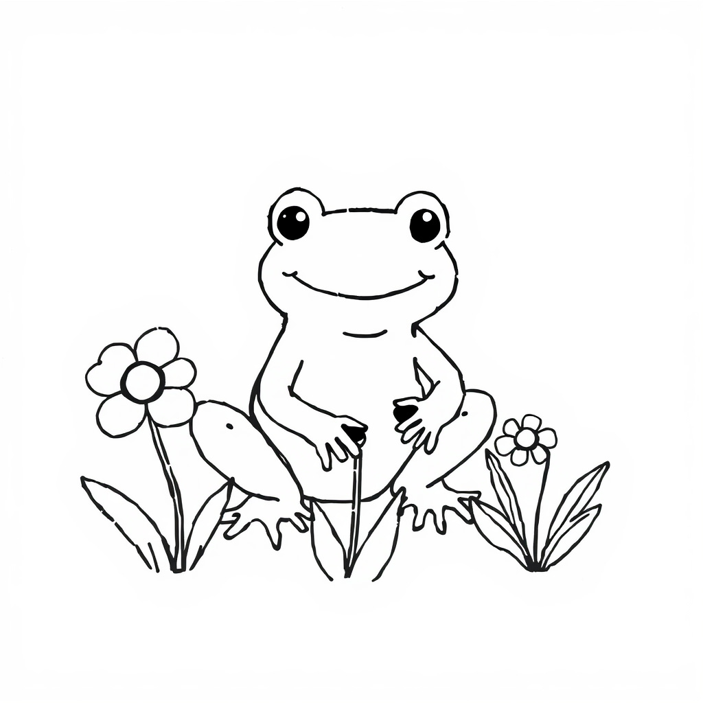 Frog gardening flowers