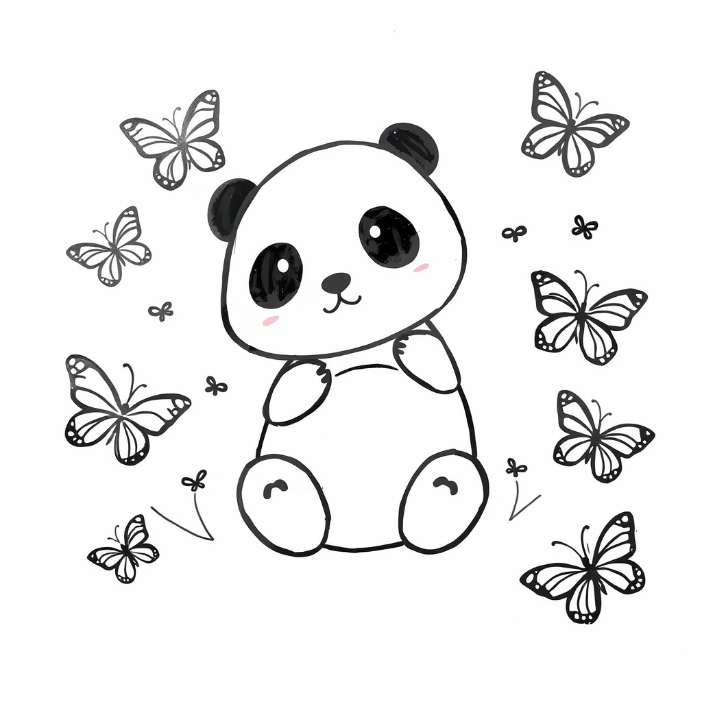 Panda surrounded by butterflies