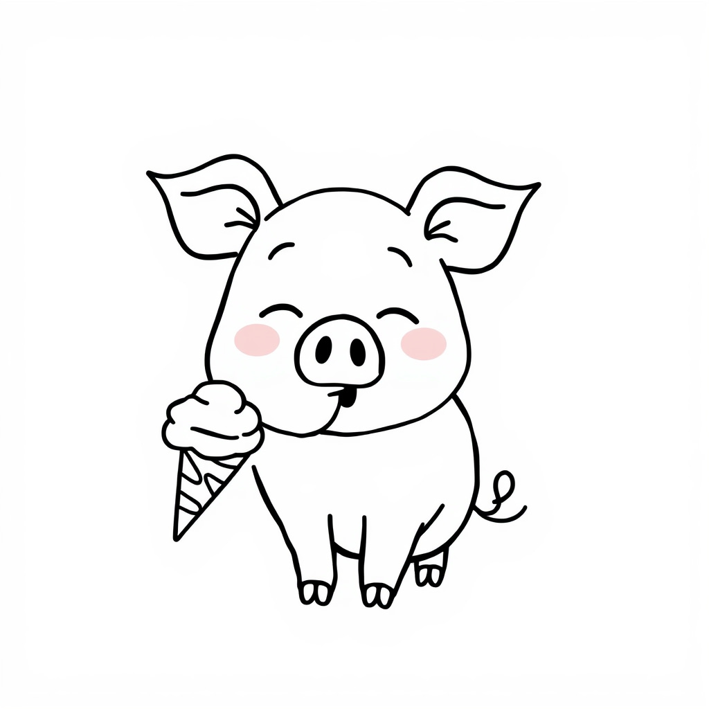 Pig licking ice cream