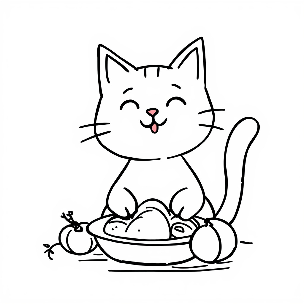 Cat with Thanksgiving Feast