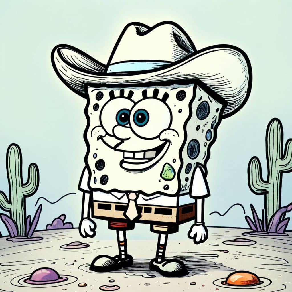 Colored Spongebob - wearing a cowboy hat