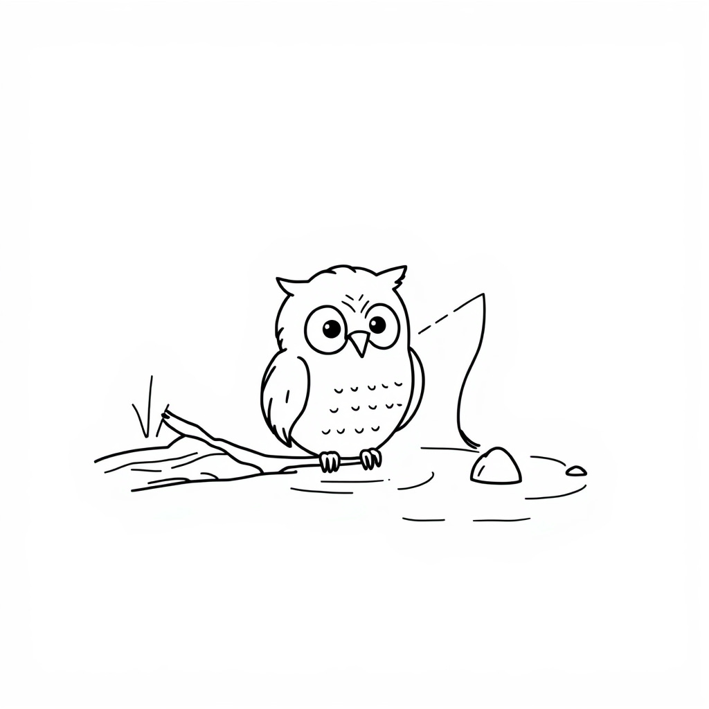 Owl fishing by lake.