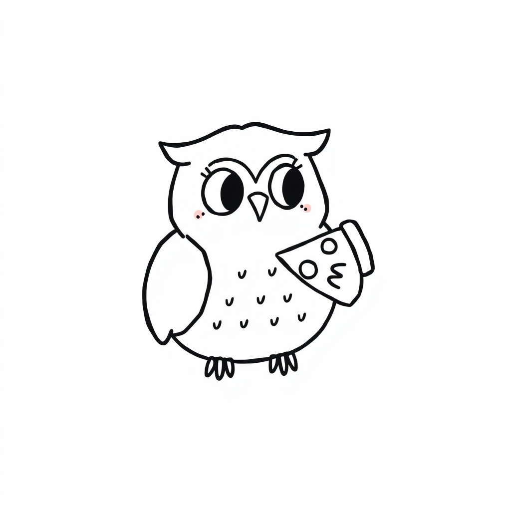 Owl eating pizza slice