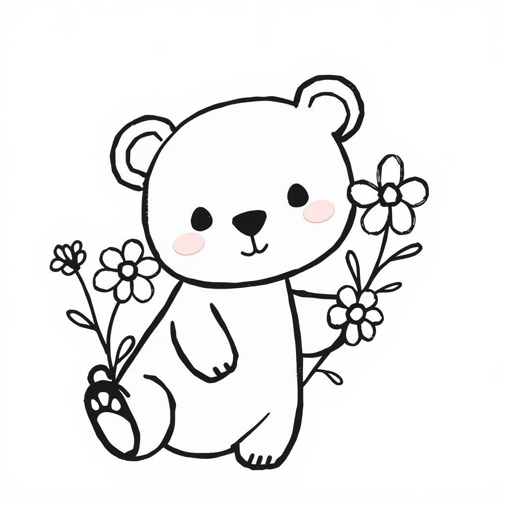 Bear with blooming flowers