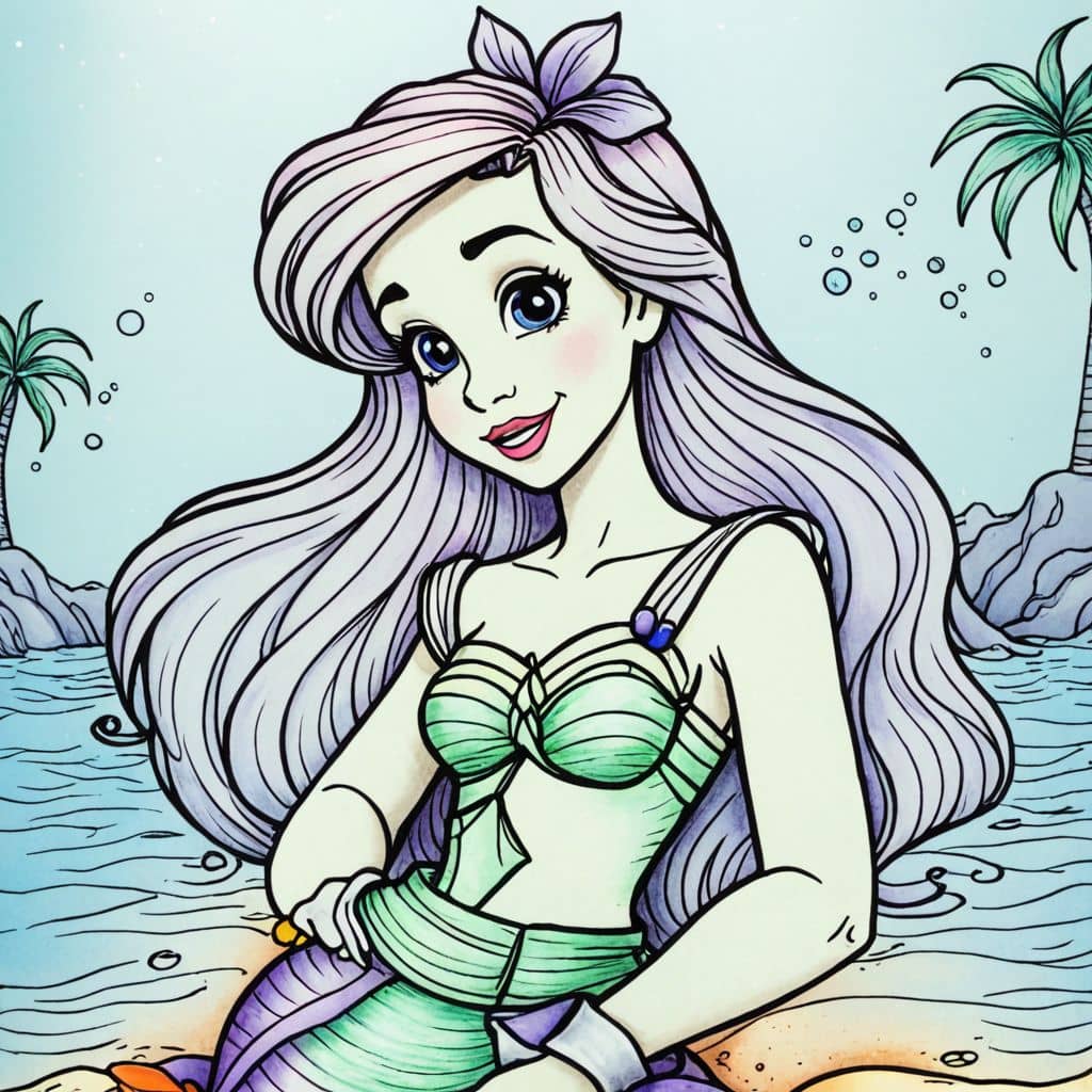 Colored Ariel - the little mermaid in a pirate costume