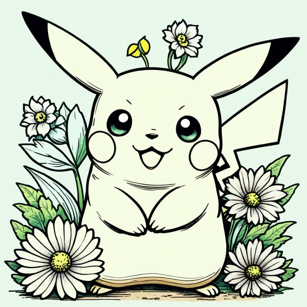 Colored Pikachu - healing flowers
