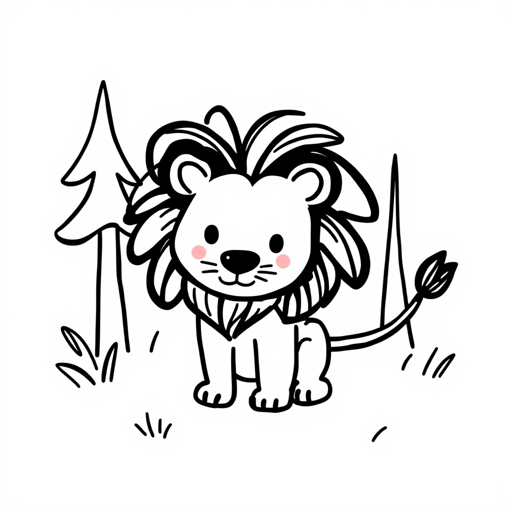 Lion in a forest clearing